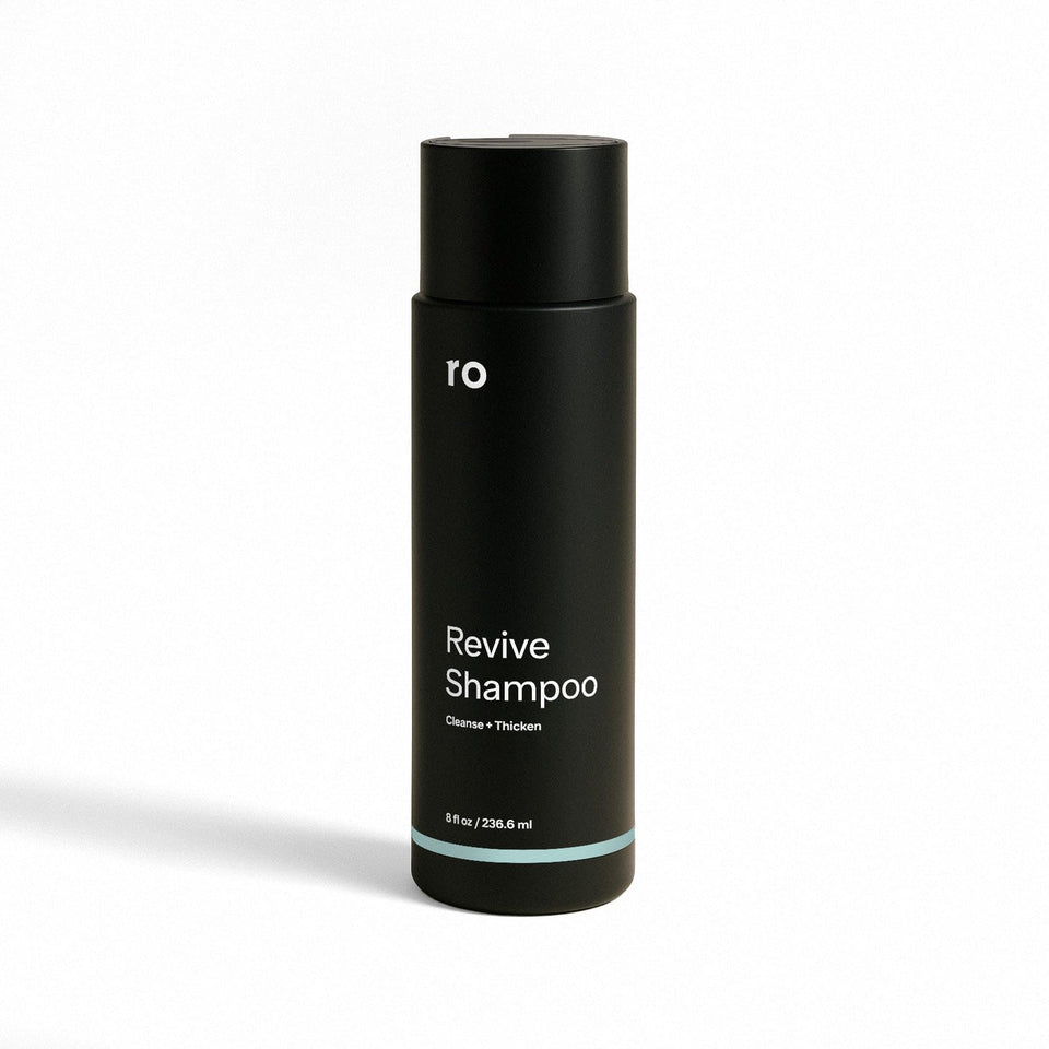 Ro bottle front view showing label and peppermint scent, highlighting cleaner scalp benefit