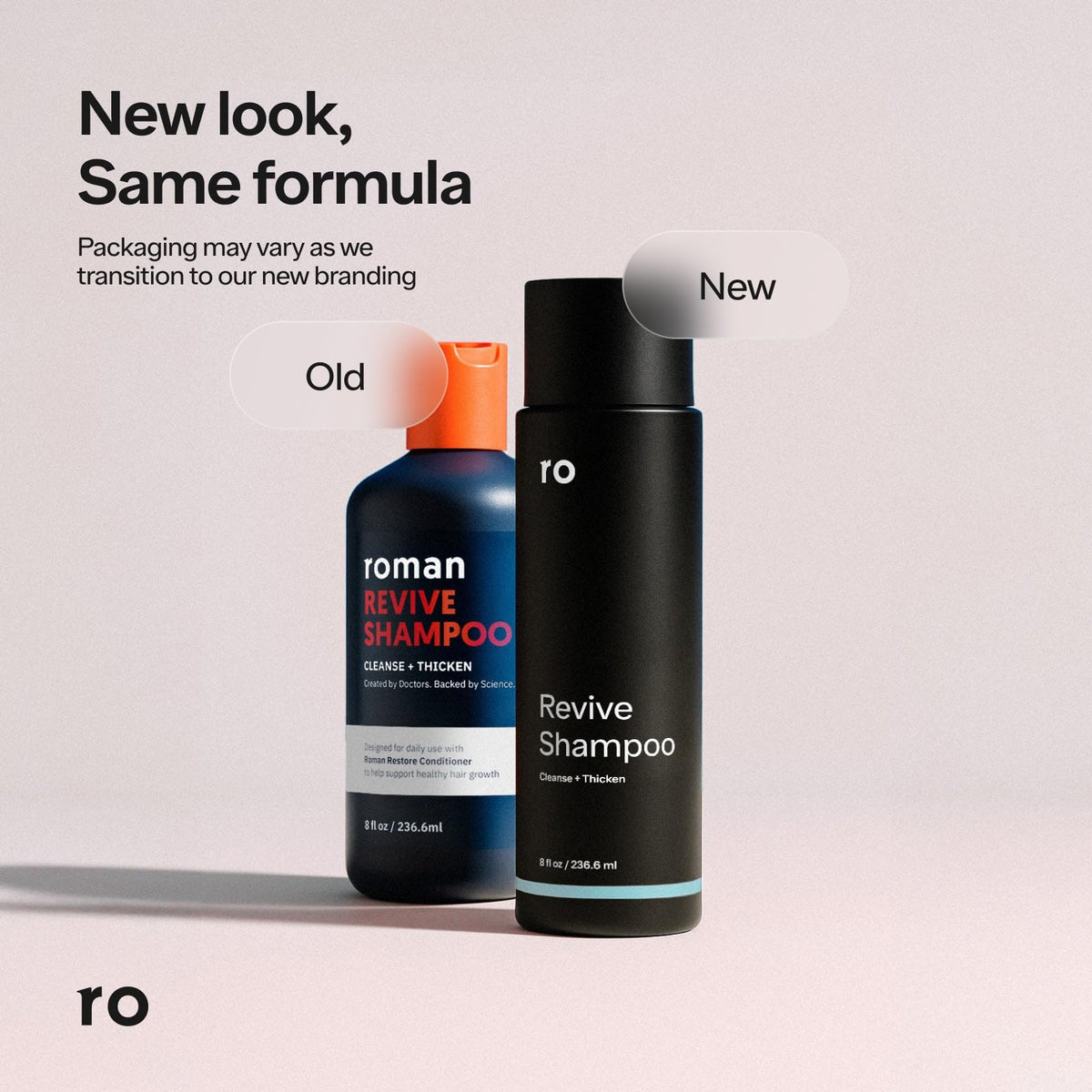 Ro shampoo on bathroom shelf staged with towel, lifestyle grooming routine benefit