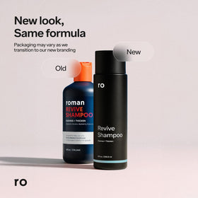 Ro shampoo on bathroom shelf staged with towel, lifestyle grooming routine benefit