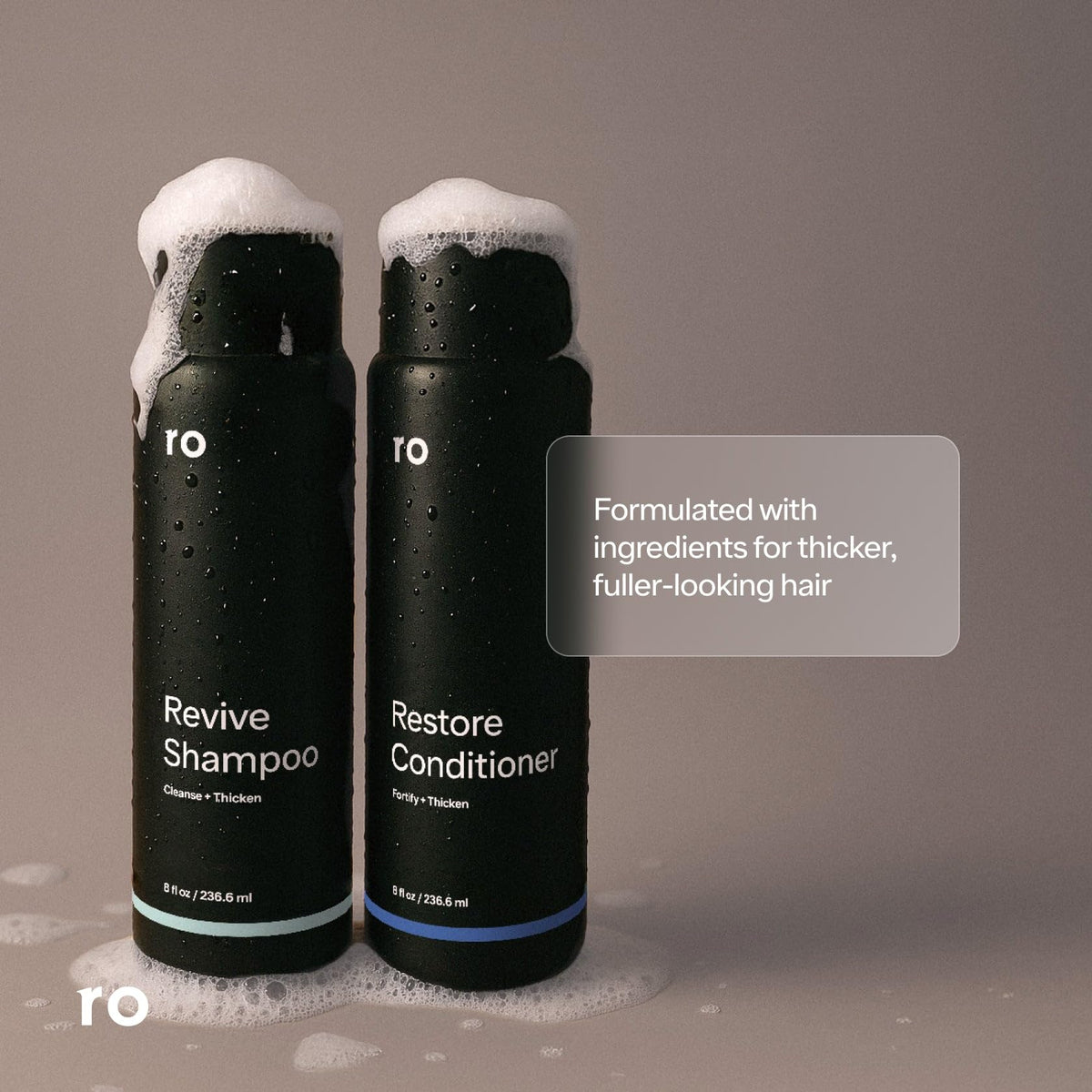 Ro revive shampoo pump close-up highlighting ease of use and clean formula