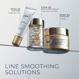 RoC cream swipe on skin showing hydration absorbed and plumping benefit
