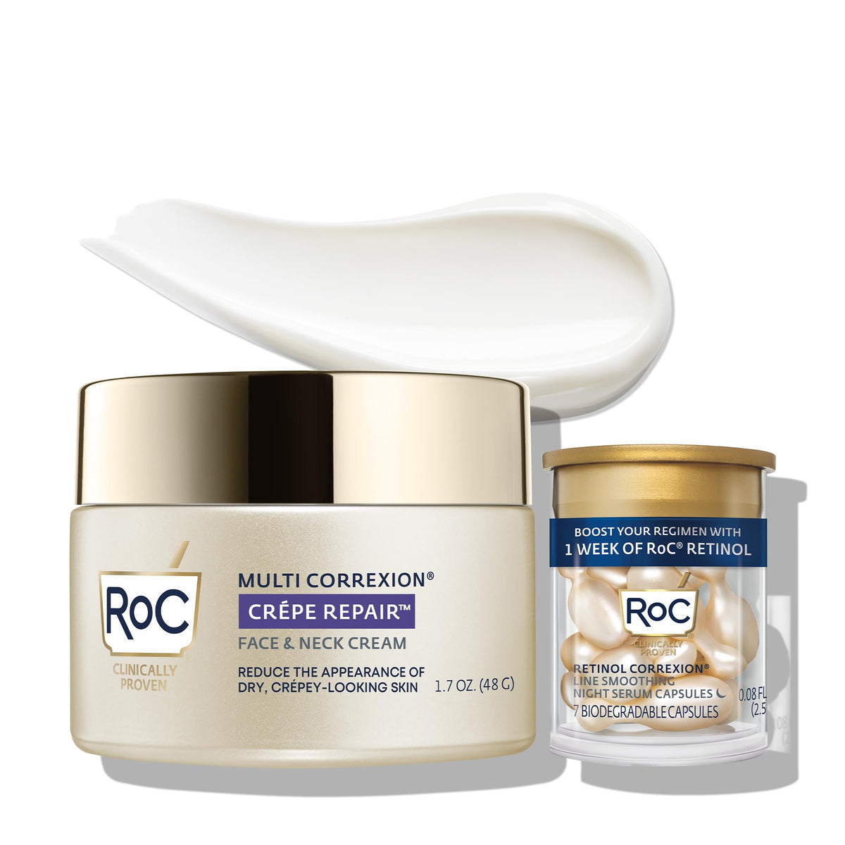 RoC crepe repair front jars showing product benefits and packaging