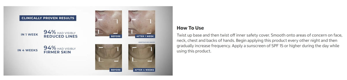 RoC applying firming serum stick to neck for targeted tightening and smoothing