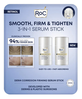 RoC front packaging of firming serum stick showing two-pack convenience and portability