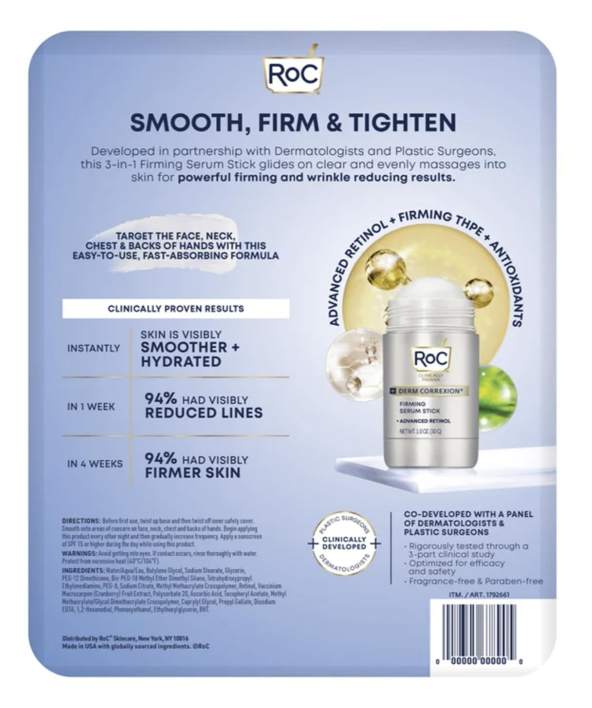 RoC open applicator of firming serum stick demonstrating mess-free precise application