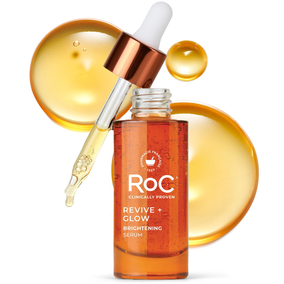 RoC front bottle on white background shows packaging and brightening benefit