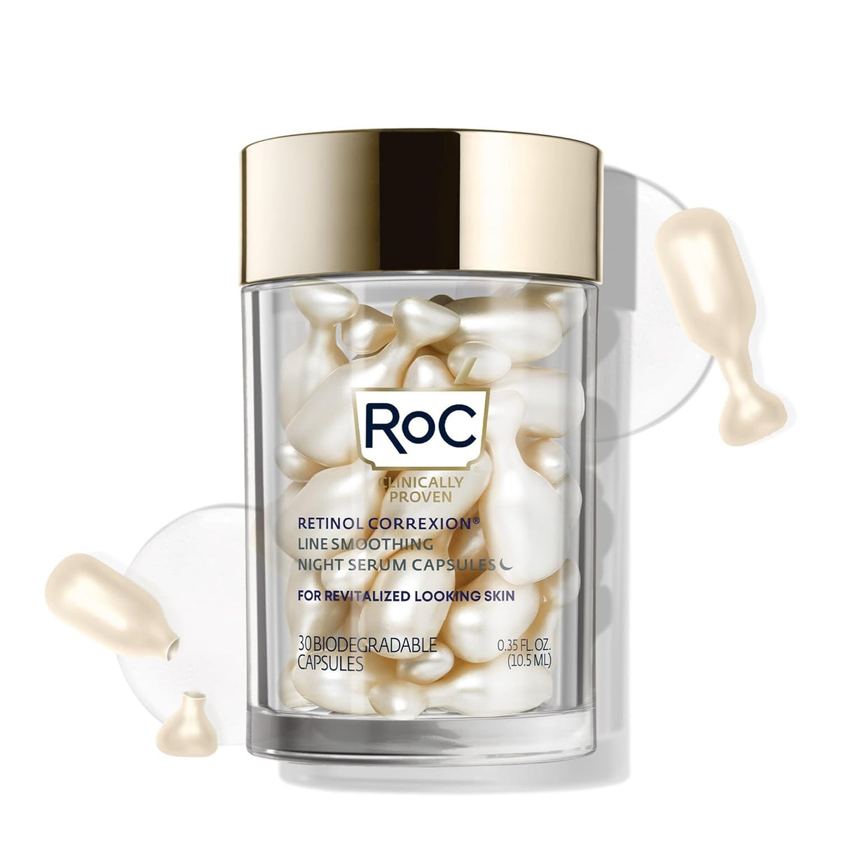 RoC front packaging showing capsule jar and clear product identity benefit of measured doses