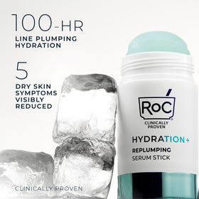 RoC hydration+ stick texture close-up showing smooth cooling finish