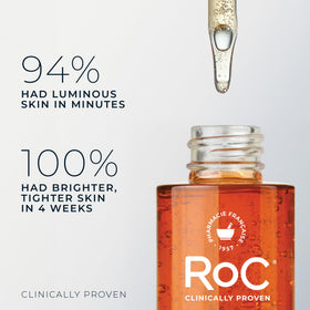 RoC ingredient label close-up emphasizes 10% Vitamin C blend benefit