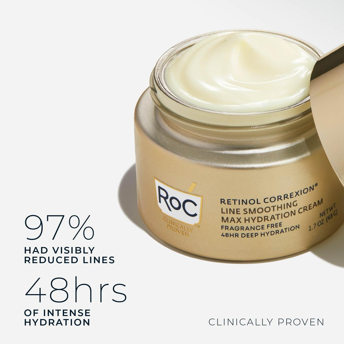 RoC open jar top-down showing cream and benefit of smooth application