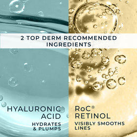 RoC label ingredients close-up highlighting retinol and hyaluronic acid benefits
