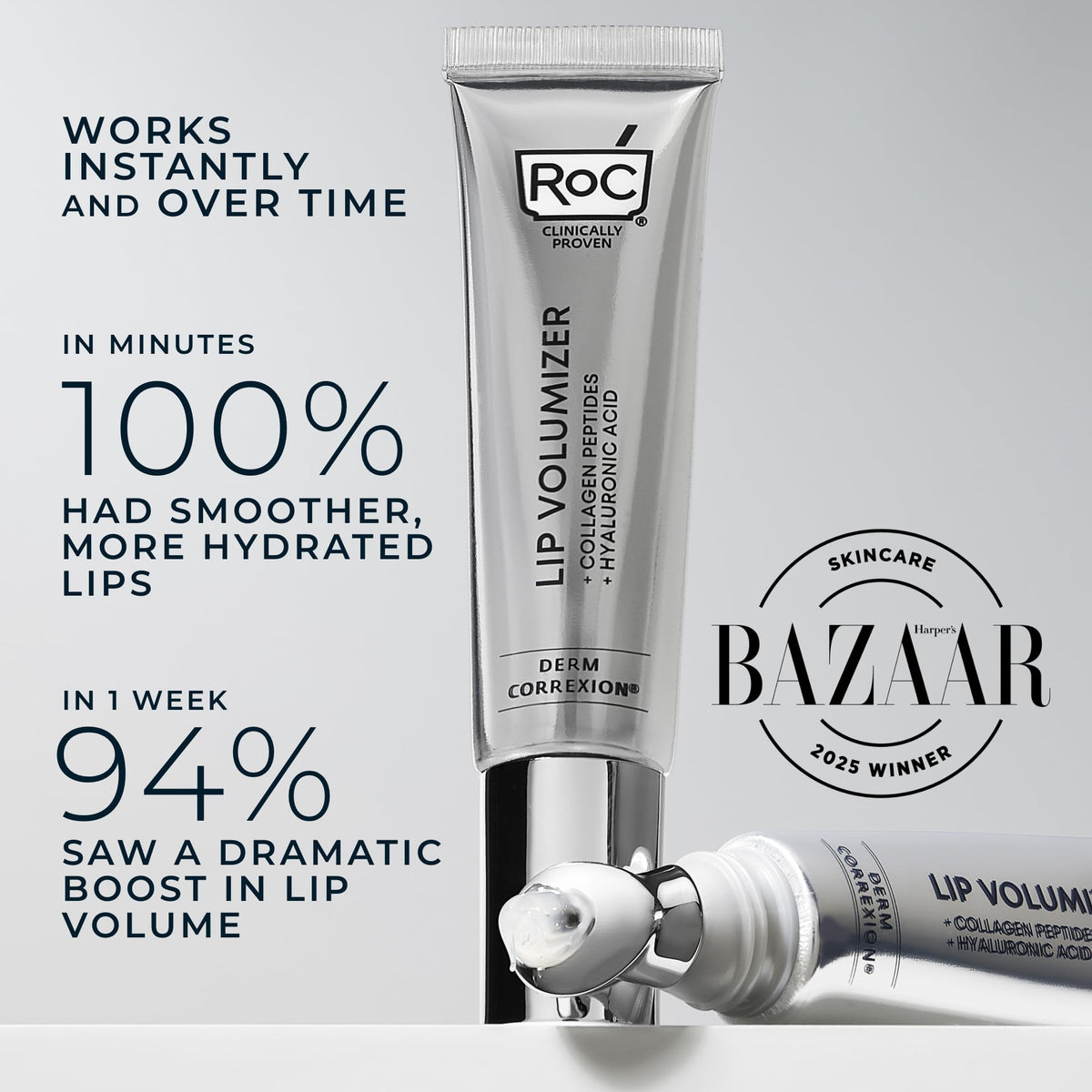RoC product staged with hyaluronic and peptide visuals highlighting actives