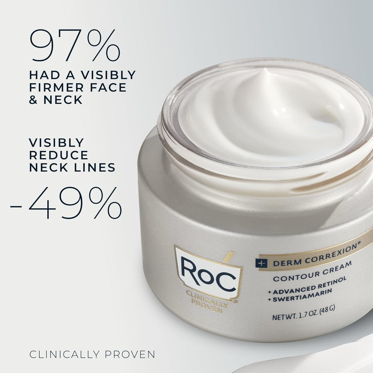RoC neck cream before and after jawline comparison showing contour benefit