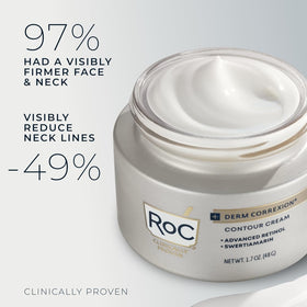 RoC neck cream before and after jawline comparison showing contour benefit