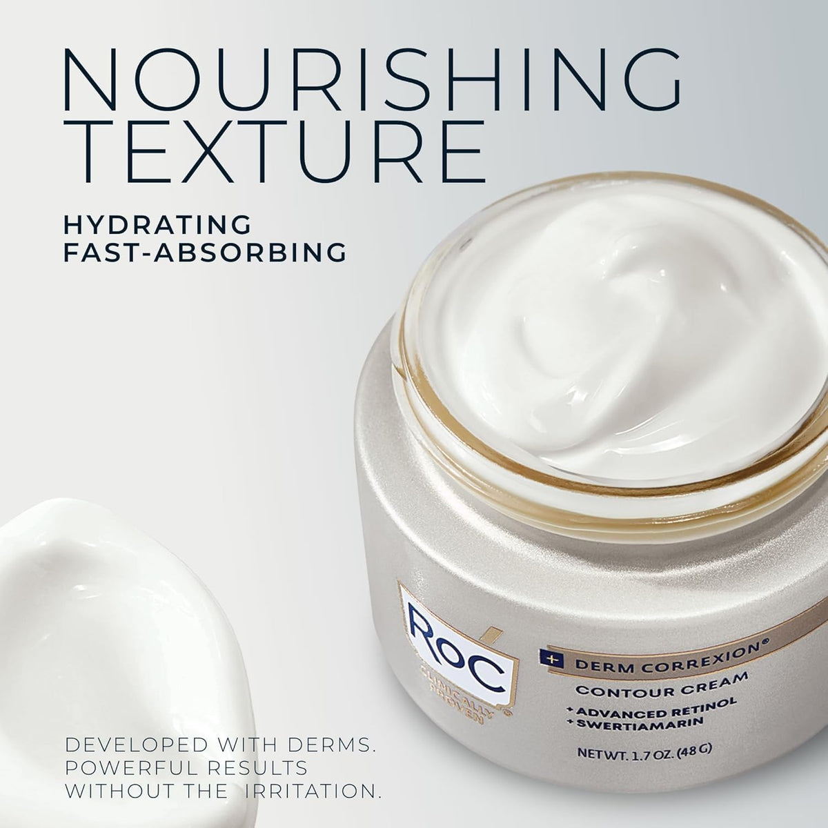 RoC neck cream held in hand to show 1.7 oz size and portable benefit