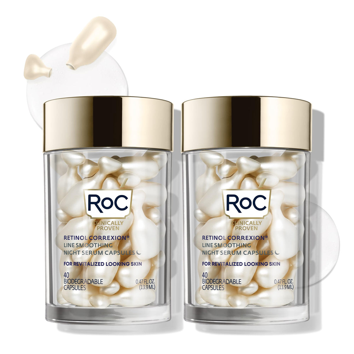 RoC front packaging showing 80 unscented retinol capsules for consistent results