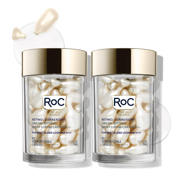 RoC front packaging showing 80 unscented retinol capsules for consistent results