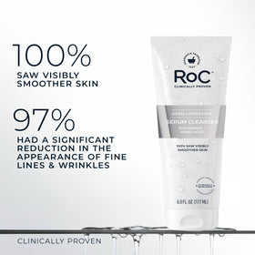 RoC cleanser turned into soft lather, demonstrating gentle makeup removal