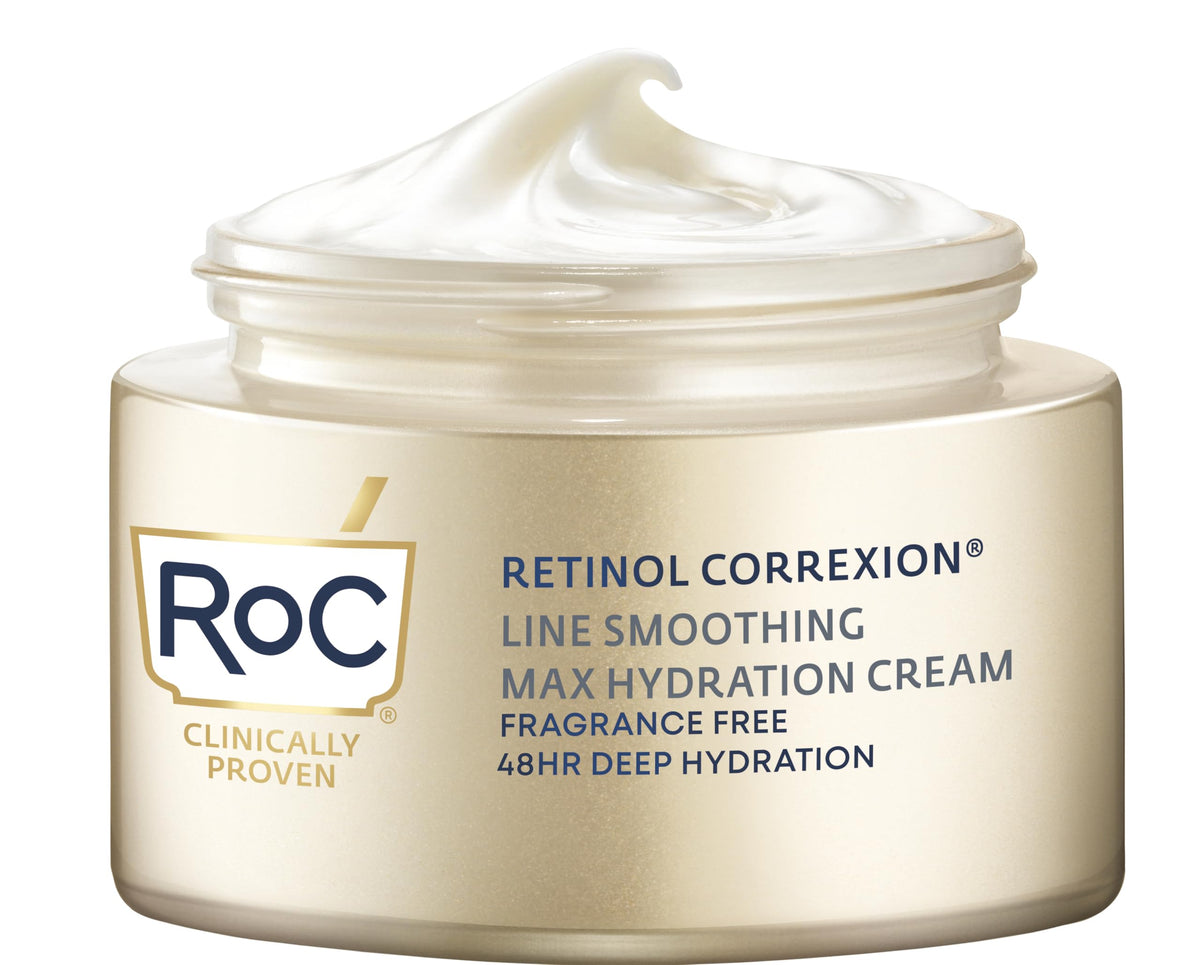 RoC jar front view showing packaging and product benefit of hydration
