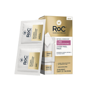 RoC front packaging displaying 20 two-step peel treatments and benefits