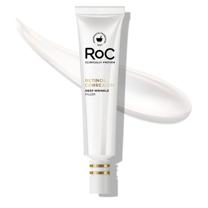 RoC front packaging showing bottle and box, clear product benefit