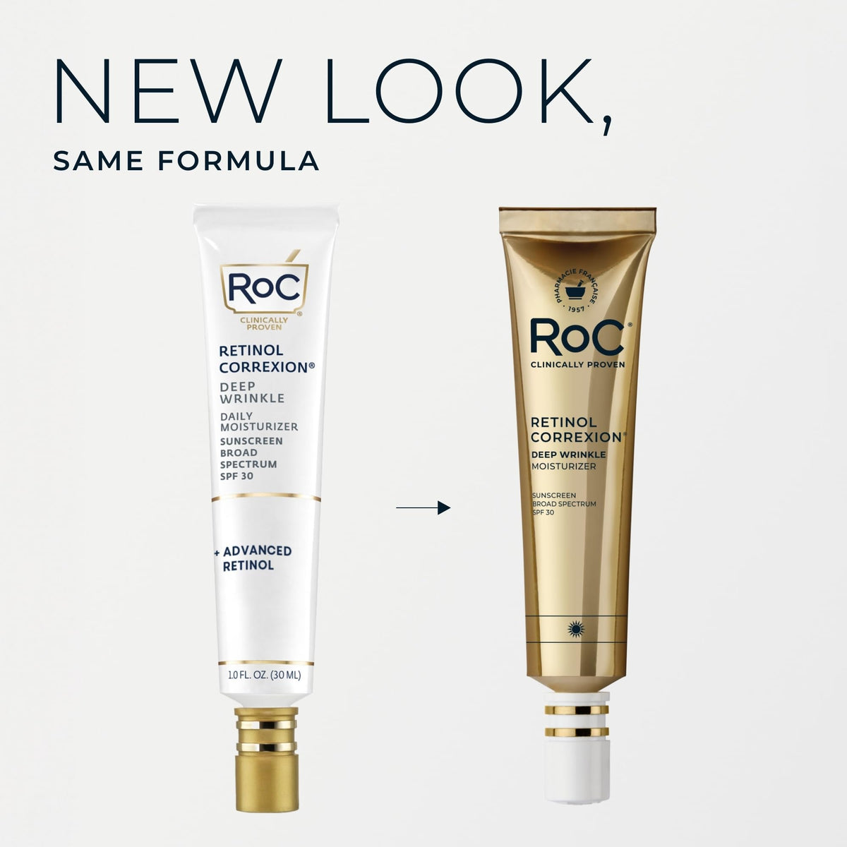 RoC opened tube showing smooth cream texture and fast-absorbing finish benefit