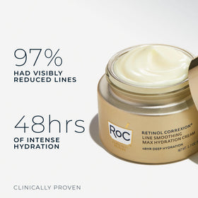 RoC open jar top-down view showing smooth hyaluronic-infused moisturizer