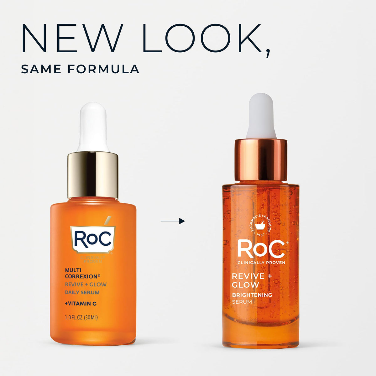 RoC close-up serum drop highlights lightweight texture and quick absorption benefit