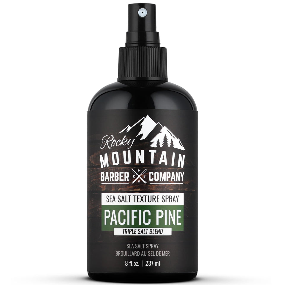 Rocky Mountain Barber Company front bottle view showing styling benefits