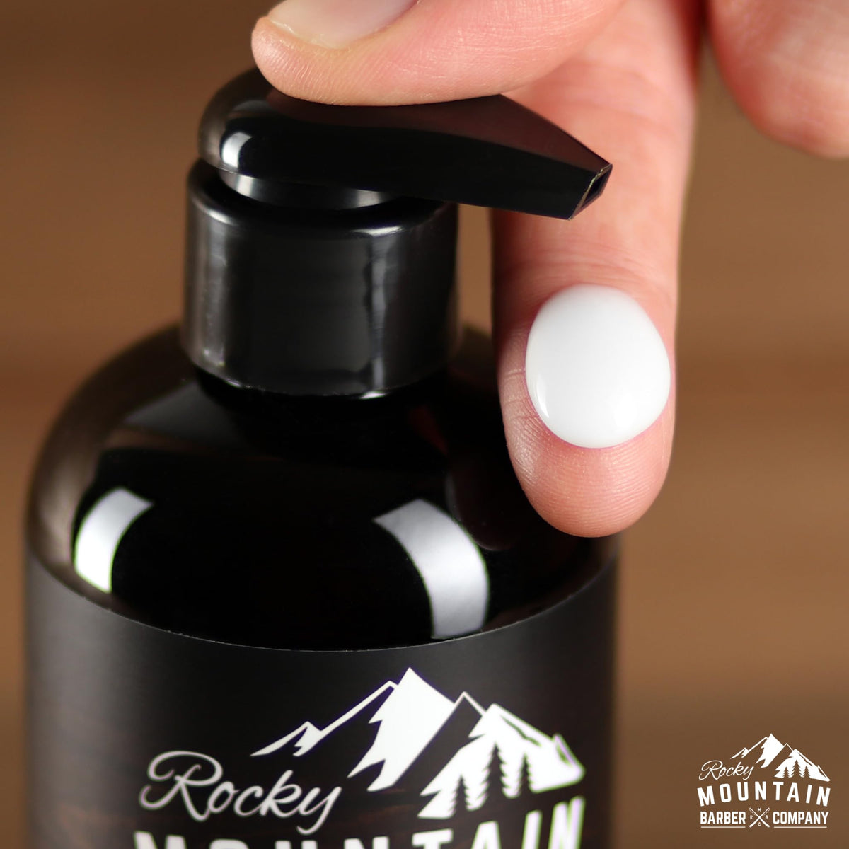 Rocky Mountain Barber Company being applied in hand demonstrating quick styling benefit