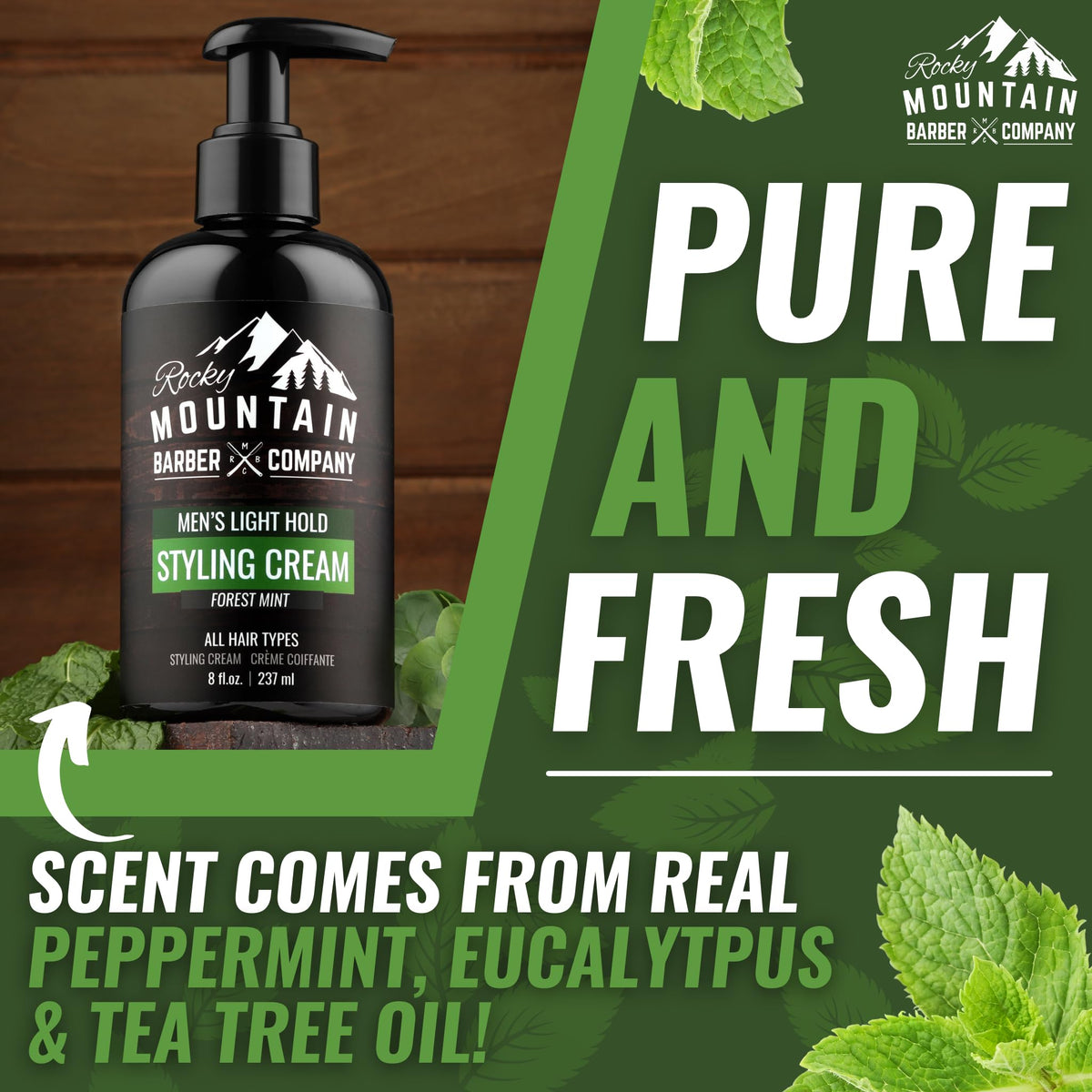 Rocky Mountain Barber Company on bathroom shelf in lifestyle setting for daily use