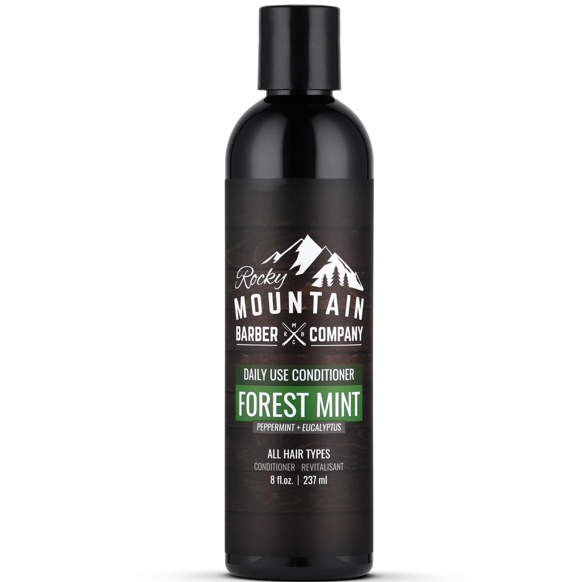 Rocky Mountain Barber Company front bottle shows 8oz label and easy-grip cap benefits
