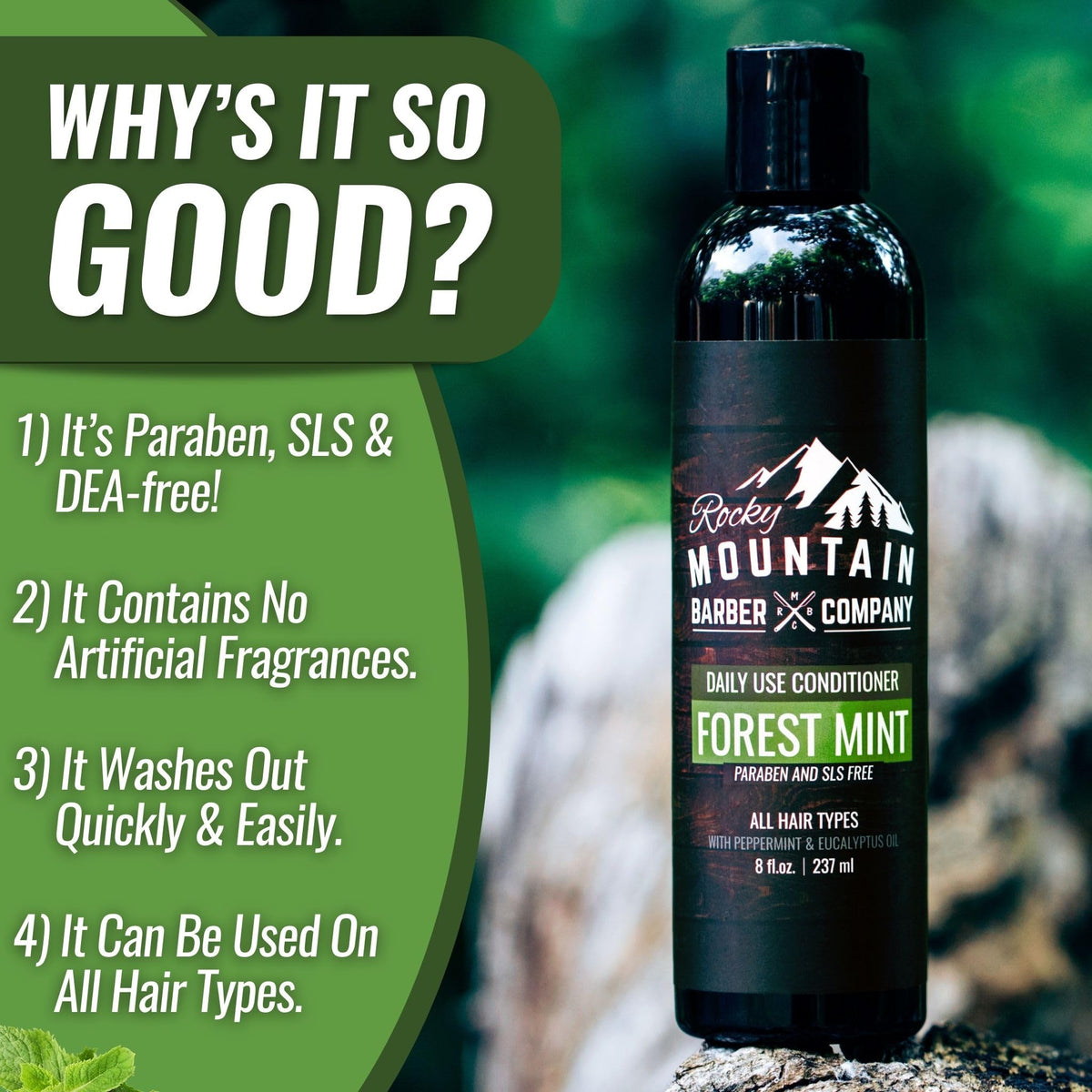 Rocky Mountain Barber Company bottle on bathroom shelf conveys everyday grooming convenience