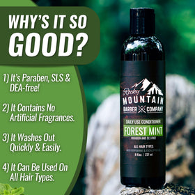 Rocky Mountain Barber Company bottle on bathroom shelf conveys everyday grooming convenience
