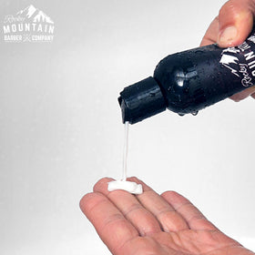 Rocky Mountain Barber Company lather in hand demonstrates easy application and detangling