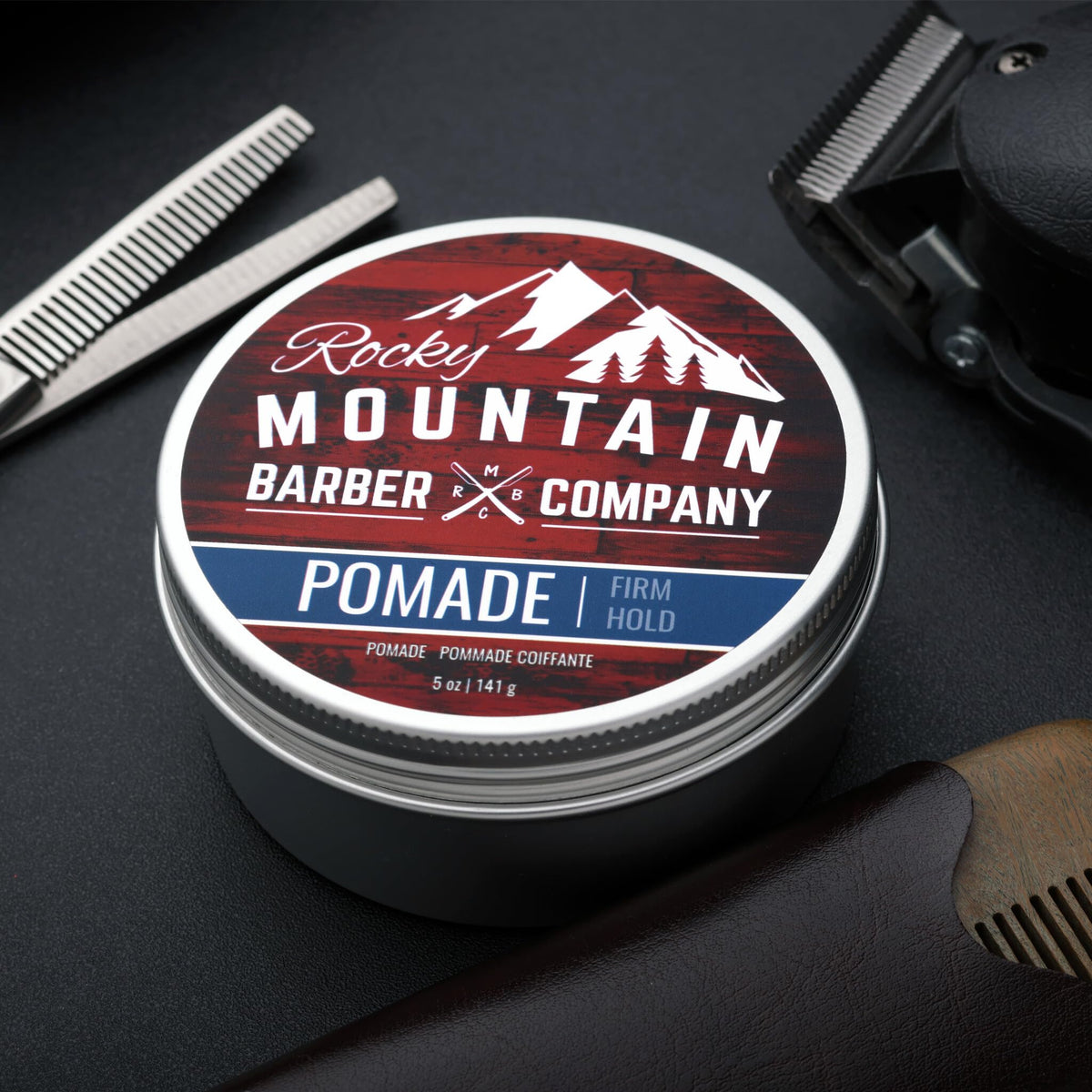 Rocky Mountain Barber Company model with slick back finish showing high-shine result