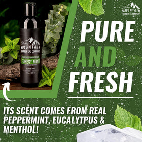 Rocky Mountain Barber Company flatlay with peppermint tea tree eucalyptus shows natural formulation