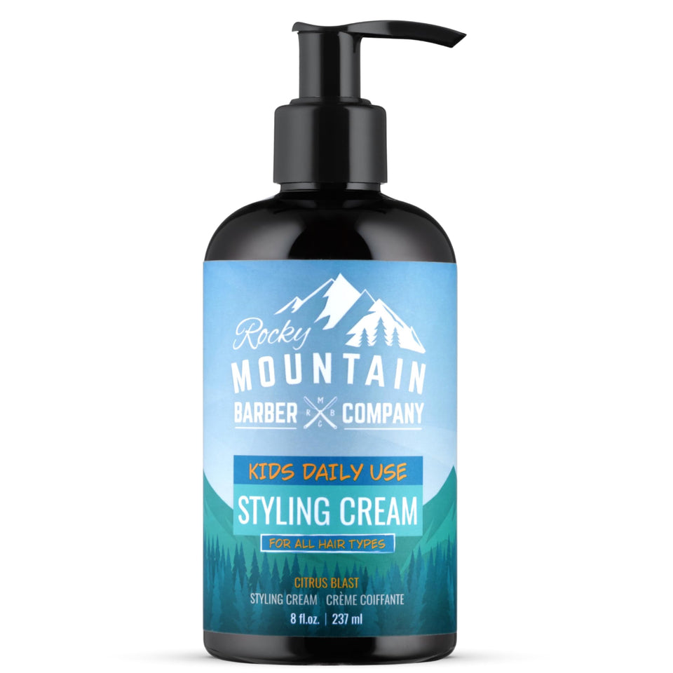 Rocky Mountain Barber Company front bottle showing product benefits