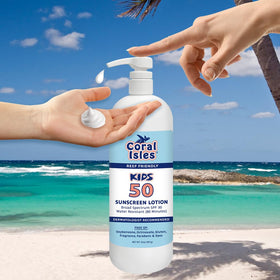 Rocky Mountain Sunscreen shown next to hands to illustrate quart pump size