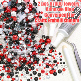 RODAKY close-up of red black white flatback gems emphasizing bright sparkle