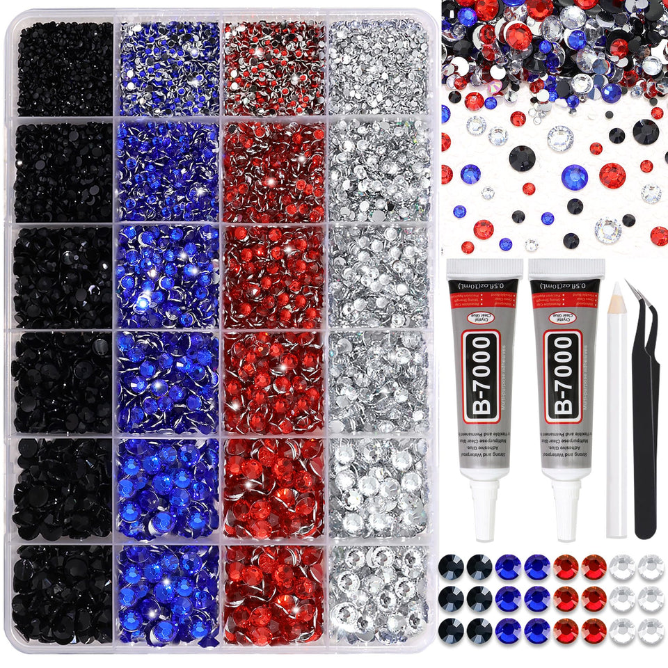 RODAKY front packaging showing mixed-size rhinestones and tools for easy use