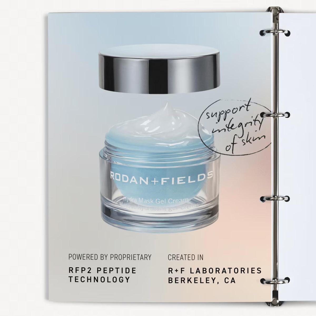 RODAN + FIELDS ingredient display highlighting hyaluronic acid and peptide support