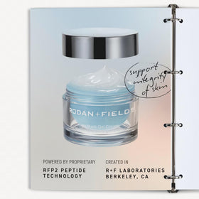 RODAN + FIELDS ingredient display highlighting hyaluronic acid and peptide support