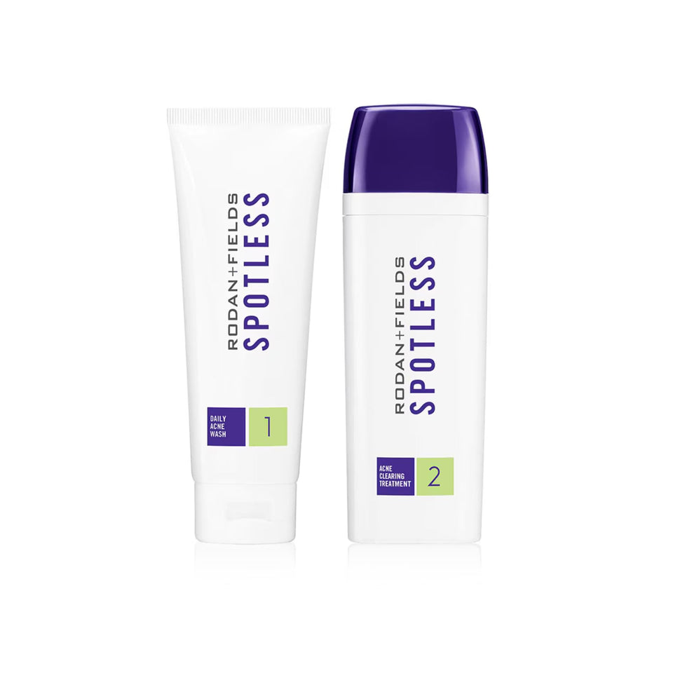 Rodan + Fields front packaging of Spotless Regimen showing kit components and benefits
