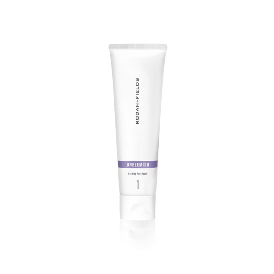 RODAN + FIELDS front packaging of Unblemish Face Wash showing pump and label benefits
