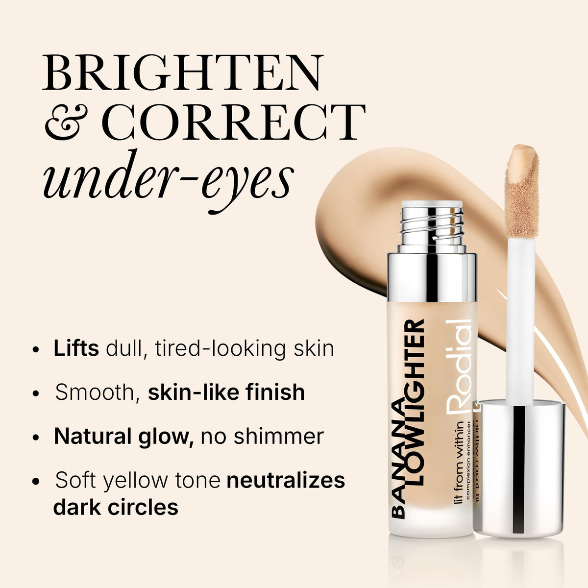 Rodial applicator tip delivering precise product placement for targeted correction