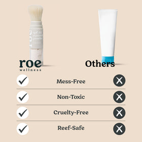 Roe Wellness brush applicator dispensing powder for quick touch-ups