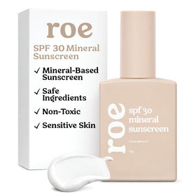 Roe Wellness bottle front packaging showing SPF 30 protection and benefit