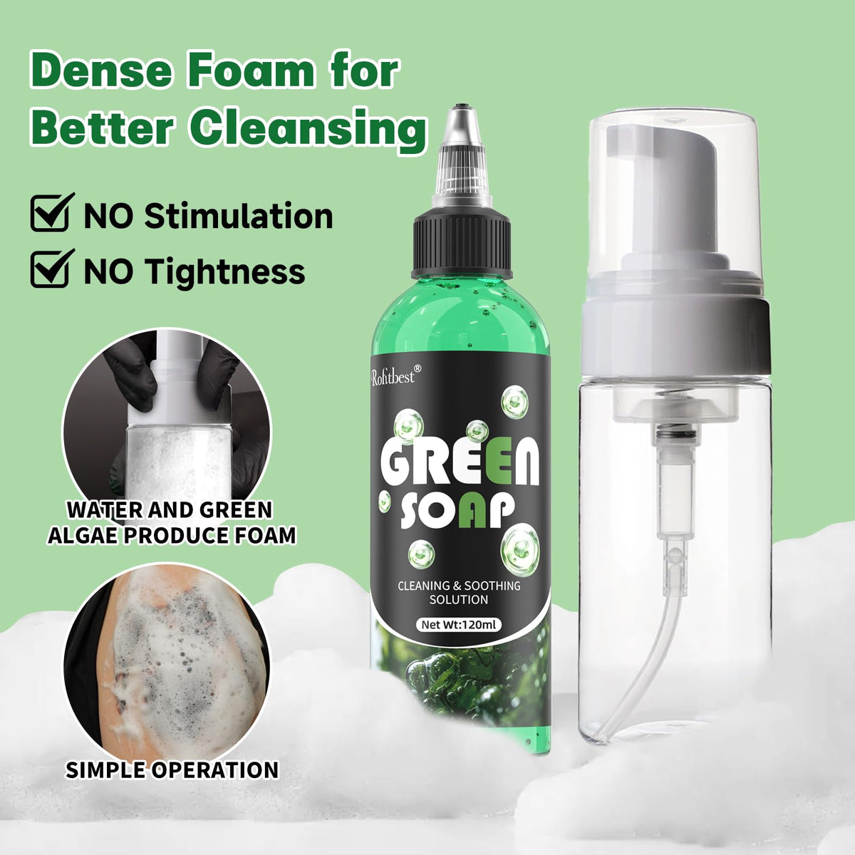 Rofitbest soap foam texture closeup illustrating gentle lifting action