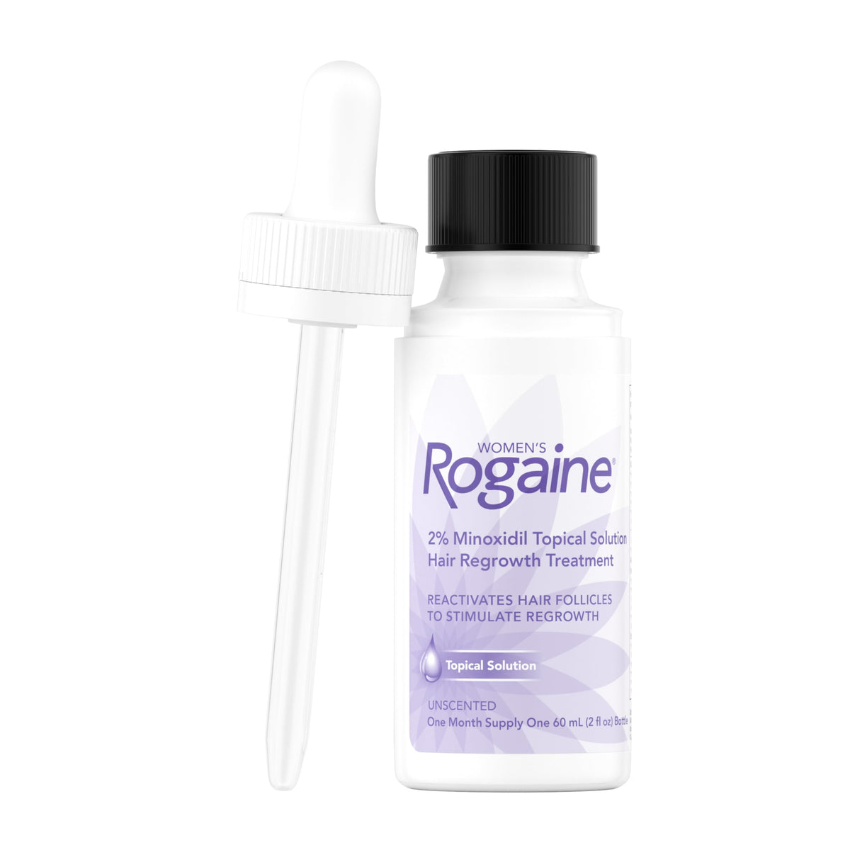 Rogaine dropper close-up applying measured dose, brand precision benefit